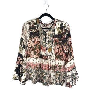 Zara Z1975 Denim Multi Pattern Ruffled Blouse